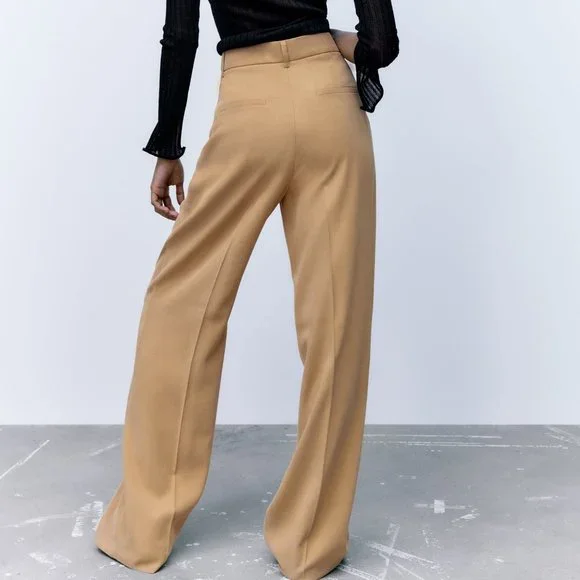 NWT ZARA FULL LENGTH PANTS LIGHT CAMEL - Picture 3 of 6